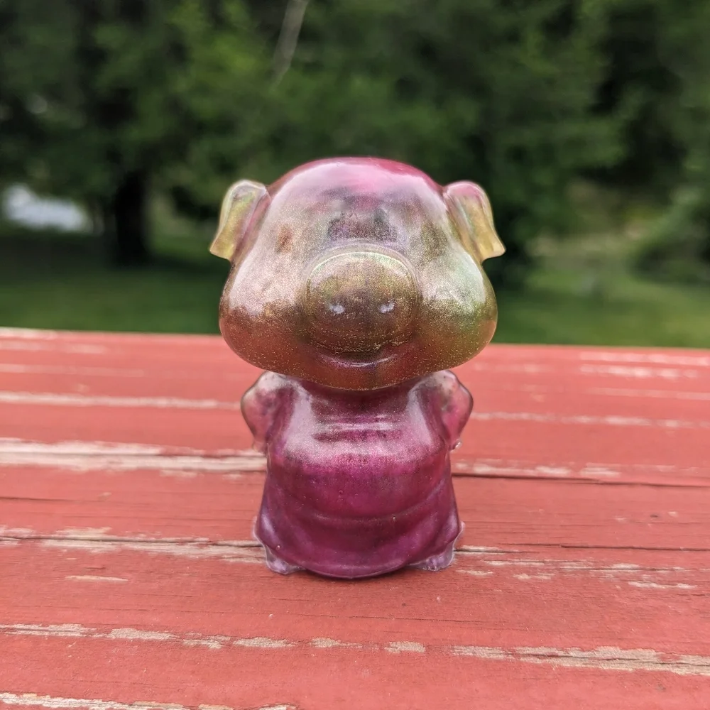 3 Little Pigs Resin Art Handmade Colorful Cute Pig Artisan Gift Piggy Easter - Picture 8 of 16